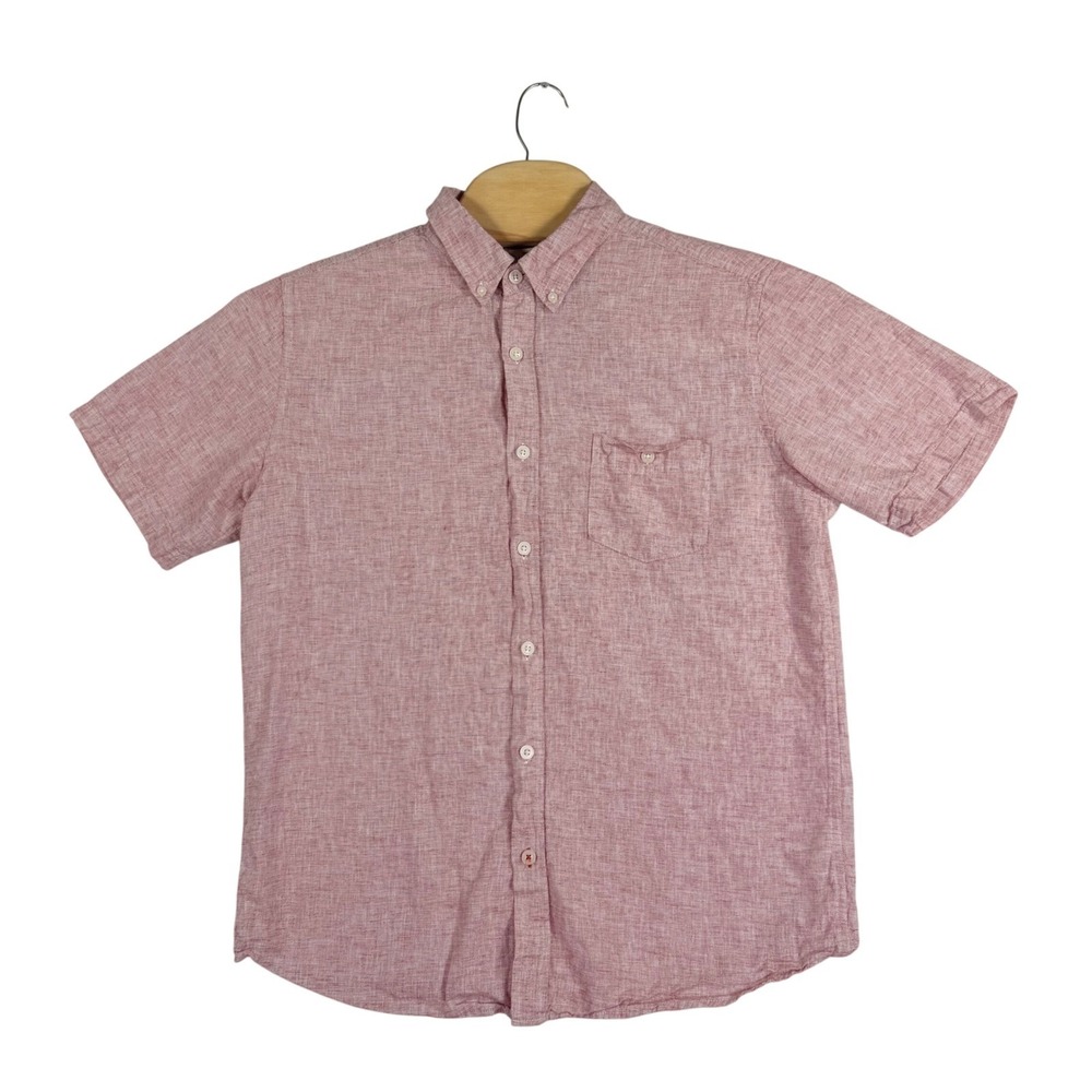 Weatherproof Vintage Shirt Mens Large Red Linen Blend‎ Short Sleeve Button Down